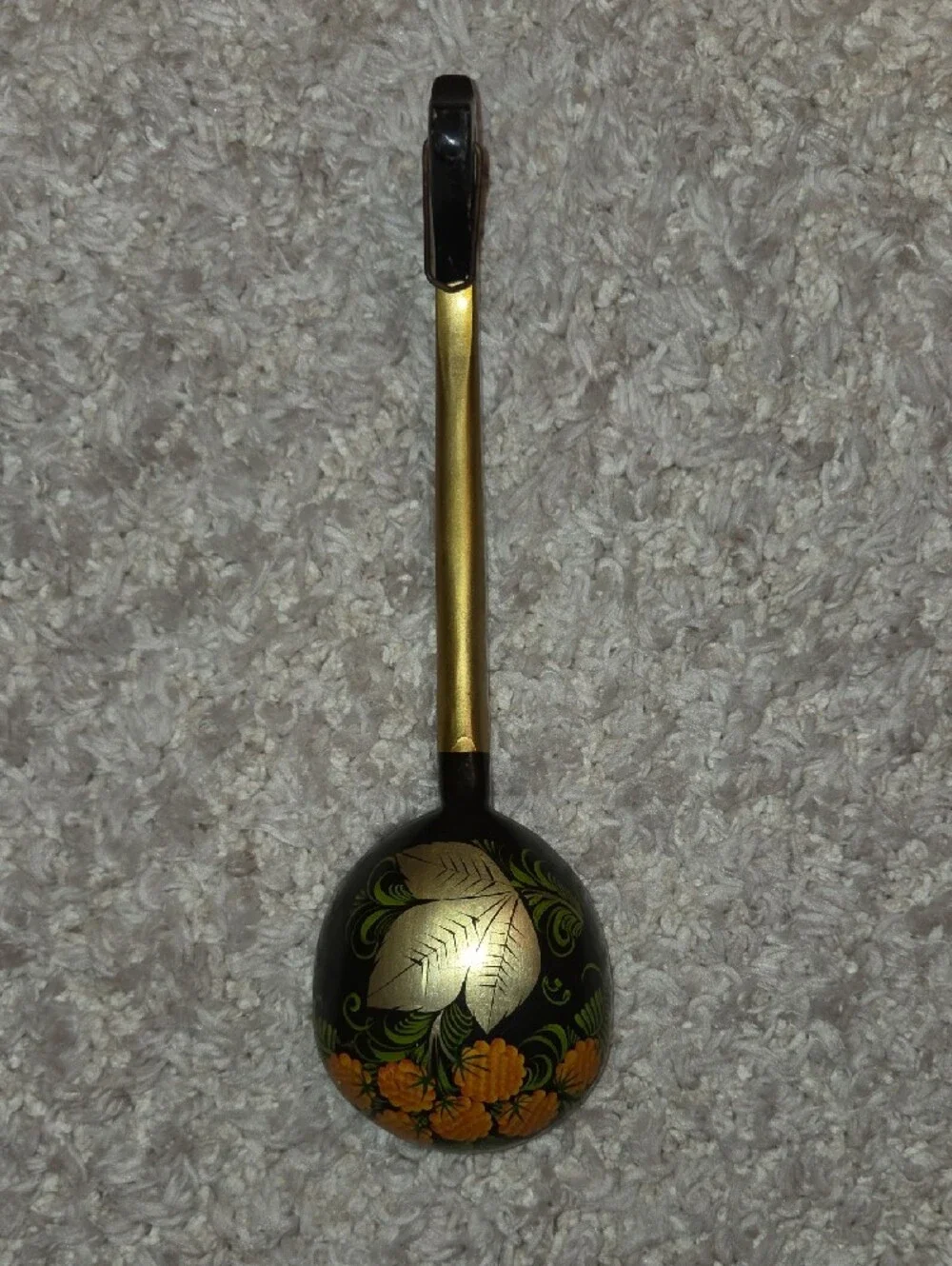 Khokhloma Hand-Painted Black and Gold Decorative Serving Spoons - Floral Design